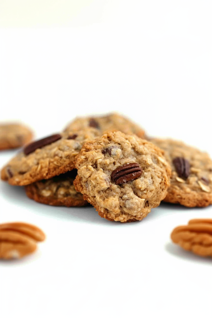 Golden brown cookies with a rough oat texture and dark raisins scattered throughout.