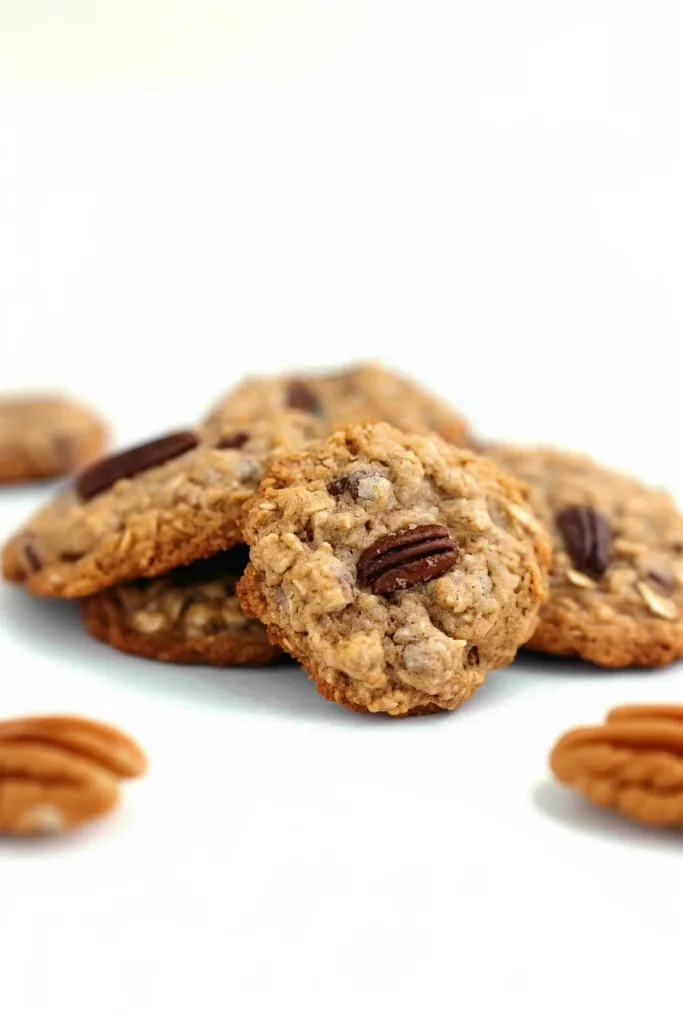Golden brown cookies with a rough oat texture and dark raisins scattered throughout.
