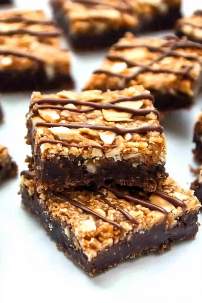 Rich layered treats featuring a fudgy chocolate base and caramel coconut topping