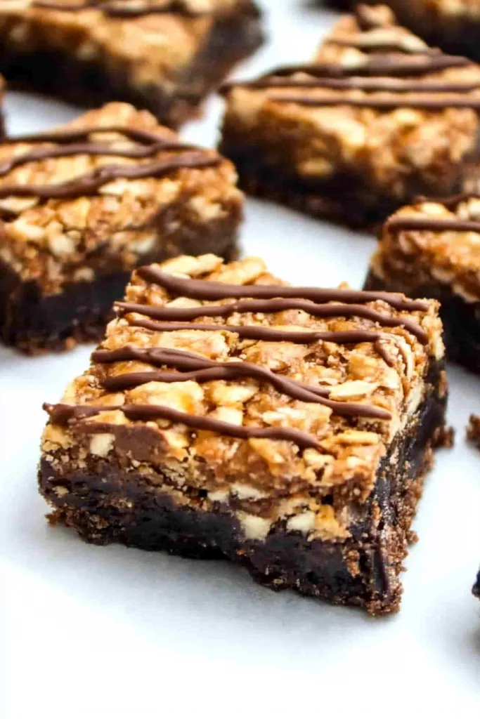 Homemade dessert squares loaded with coconut, caramel, and chocolate flavors