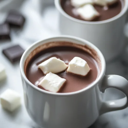 Marshmallows sinking into rich, creamy hot chocolate.