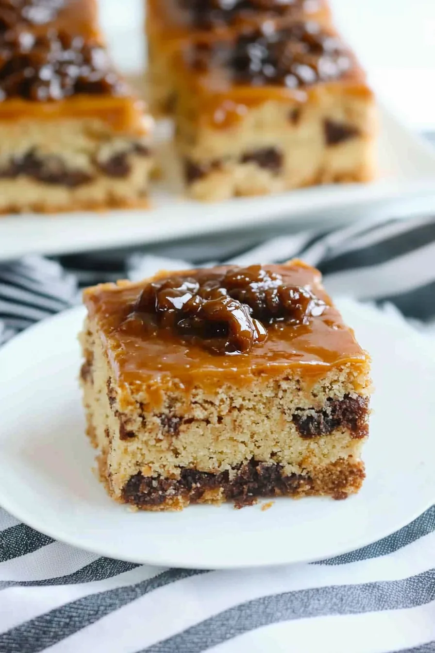 Dessert slice resting on checkered cloth for presentation.