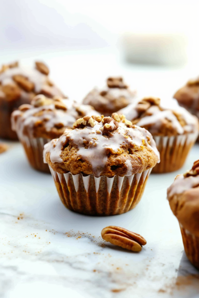 Freshly baked muffin with crunchy nut pieces on top