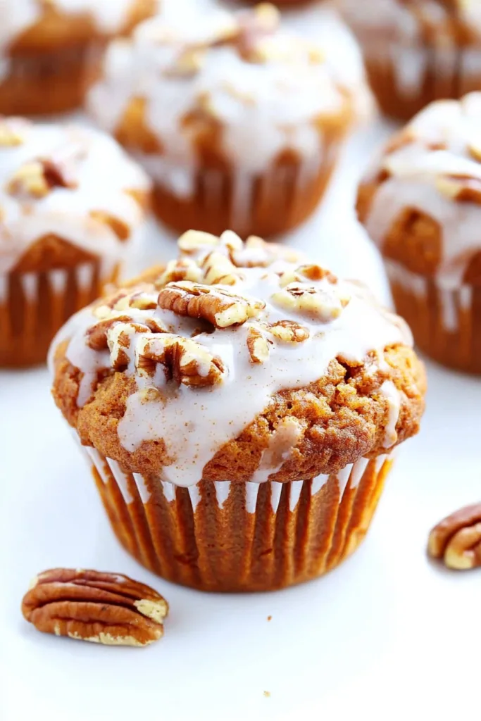 Single muffin with shiny glaze dripping over the edges