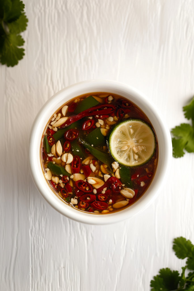 Thai Fish Sauce Recipe finished bowl, showcasing the balance of sour, spicy, and aromatic ingredients.
