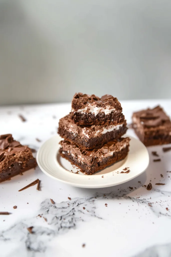 Final plated shot of Ultimate Chocolate Bomb Brownies, moist and decadent