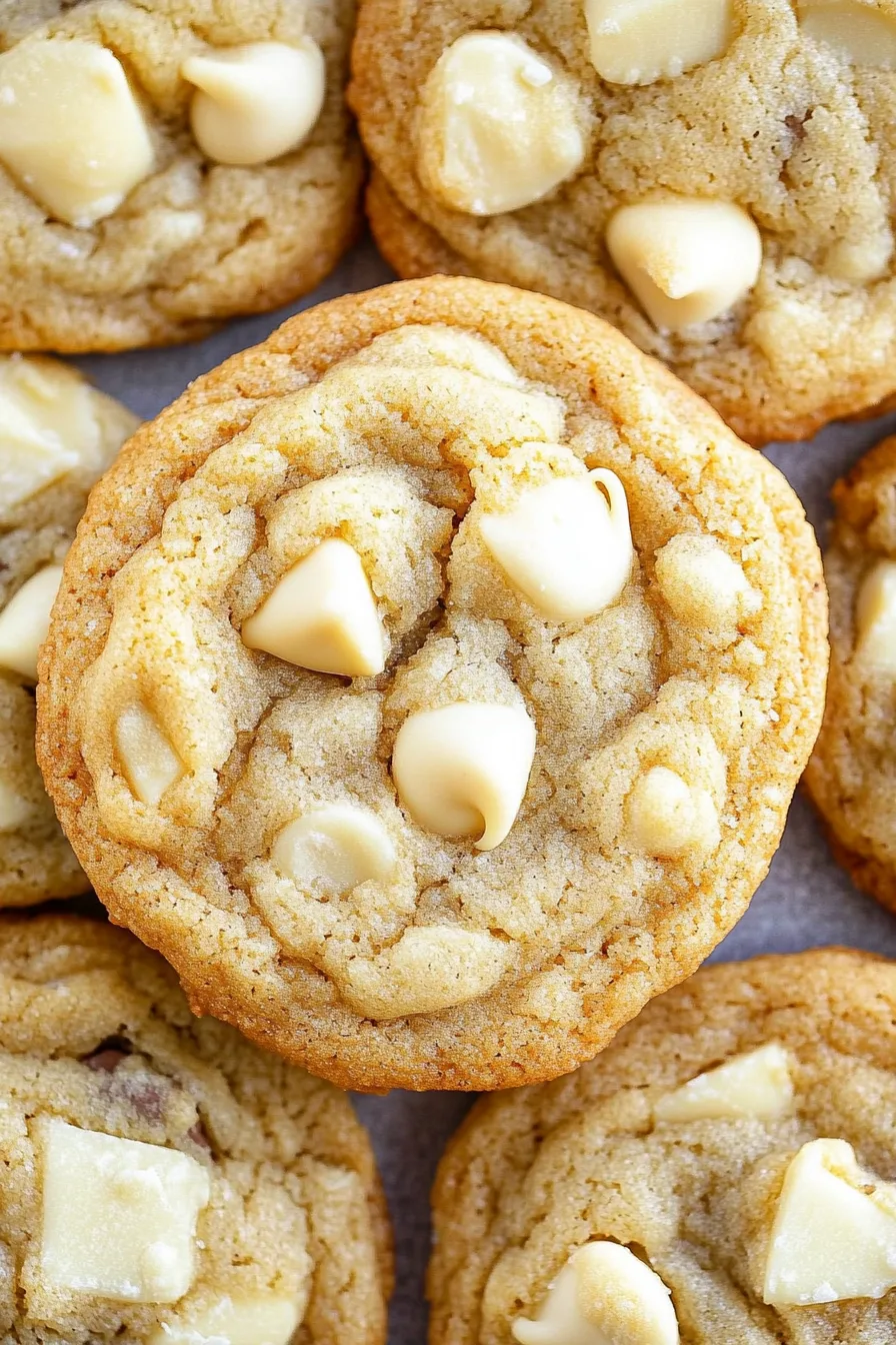 Freshly baked buttery cookies studded with sweet white chocolate chips