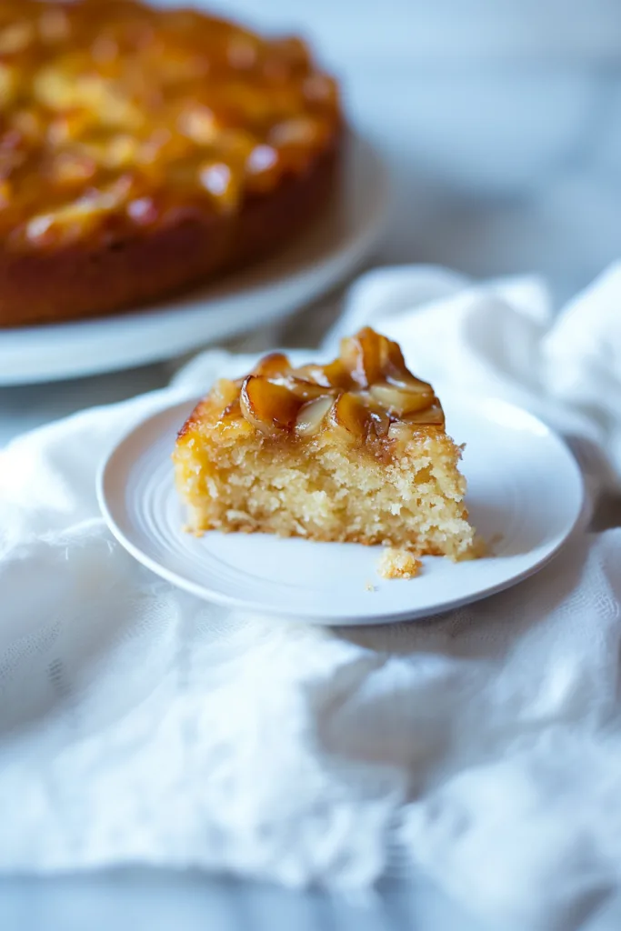Rustic dessert highlighting the contrast between caramelized topping and soft crumb.