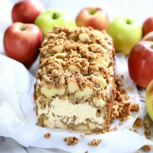 Apple bread resting on parchment paper with fresh apples nearby.