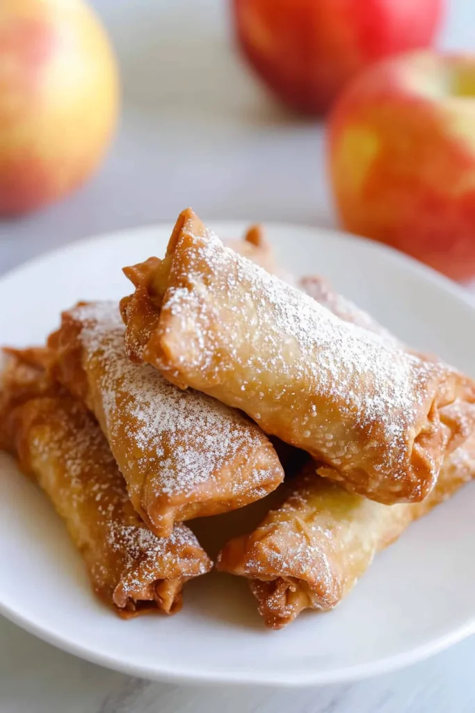 Warm pastry rolls with a golden crust, paired with apples for a rustic touch.