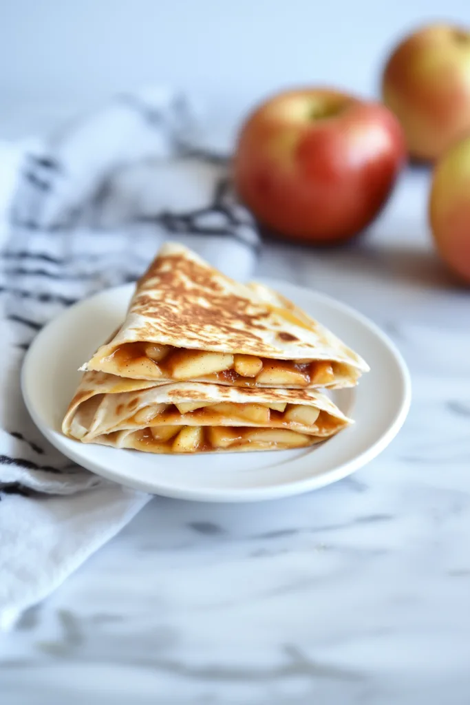 Golden tortillas folded around warm apple filling.