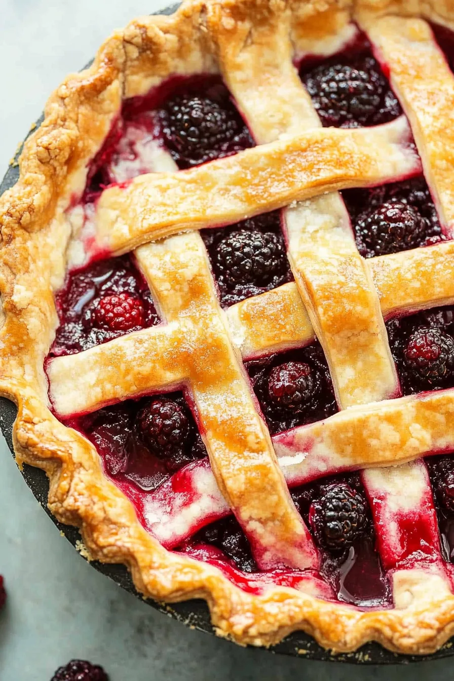 Black raspberry pie recipe presented with a crimped crust and vibrant filling.