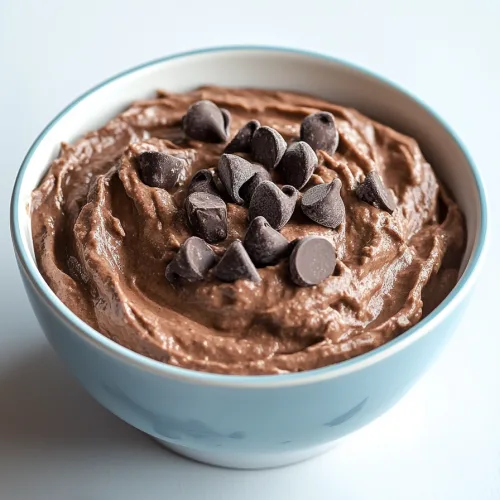 Indulgent chocolate spread garnished with chocolate pieces.