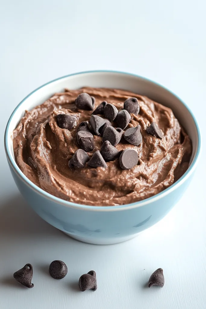 Indulgent chocolate spread garnished with chocolate pieces.