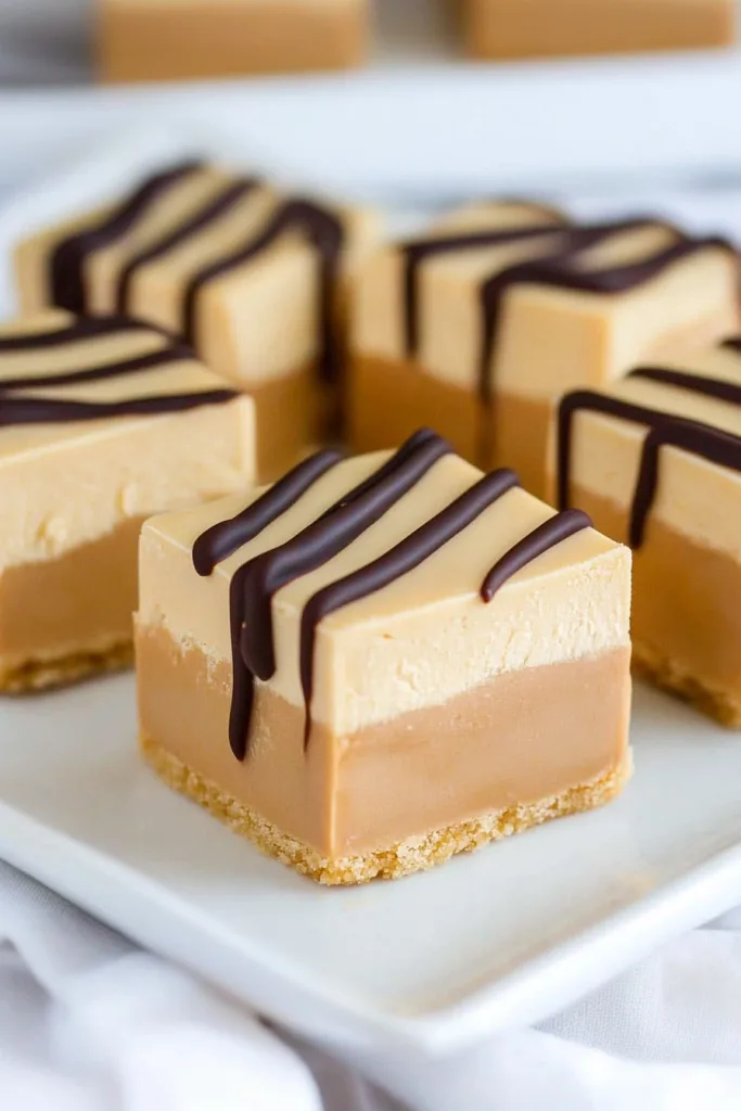Dessert bars highlighting clean layers and contrasting light and dark tones.
