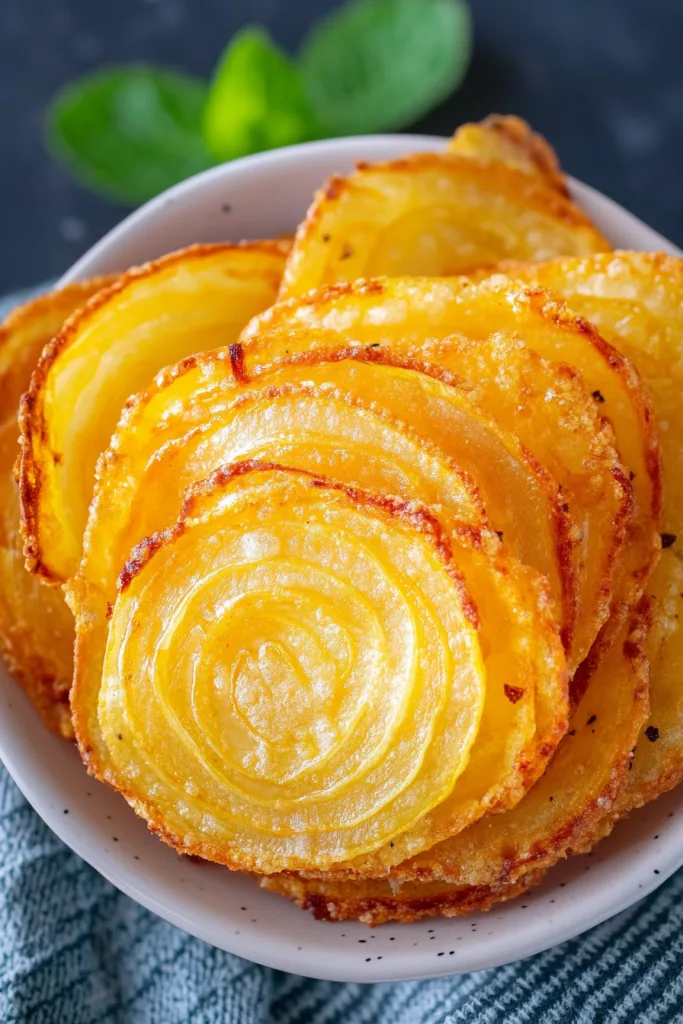Close-up of crunchy fried slices highlighting their crisp texture.