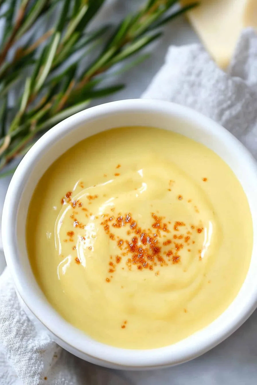 Warm, seasoned cheese sauce highlighting its glossy texture.