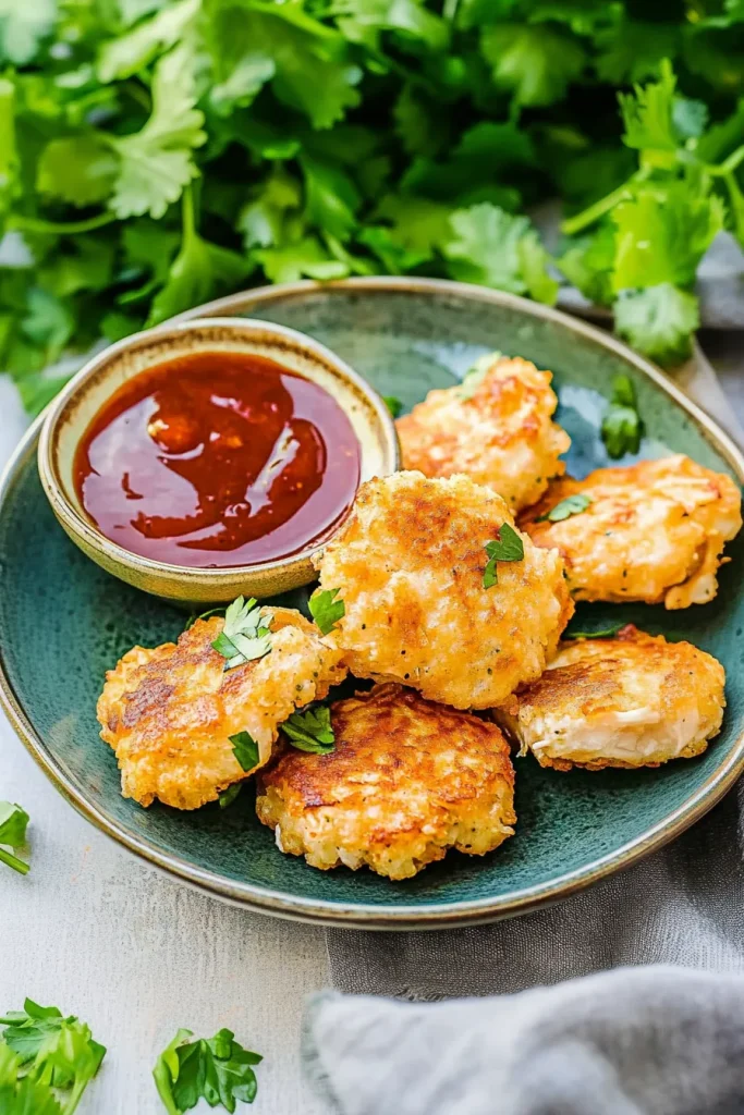 Plated fritters highlighting crunchy exterior and flaky texture.