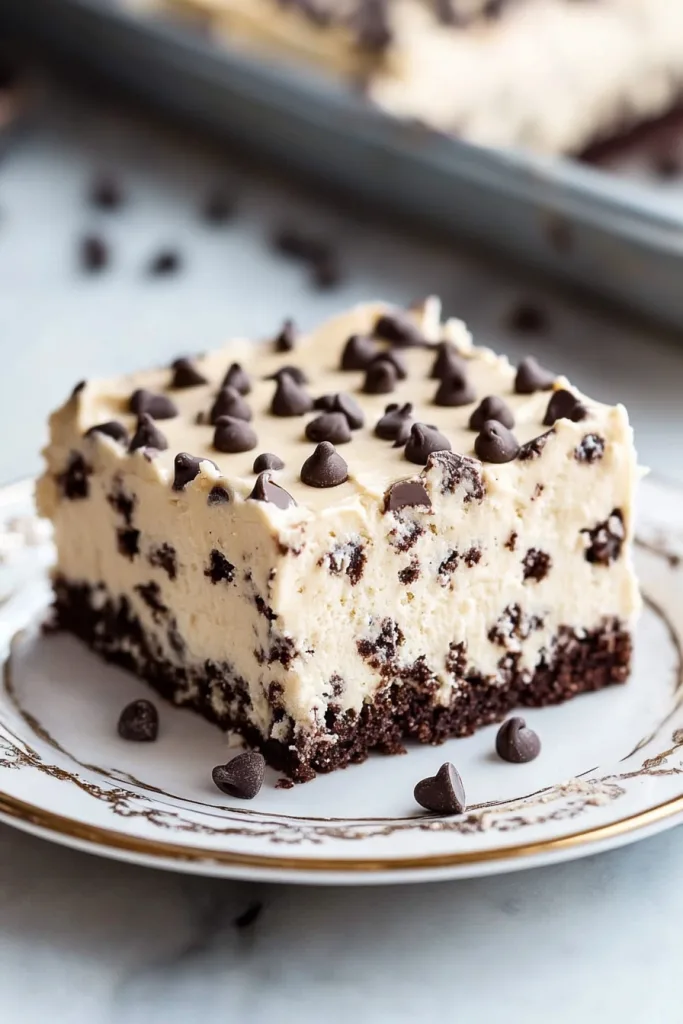 Close-up of a rich bar showing smooth topping and dark crust.
