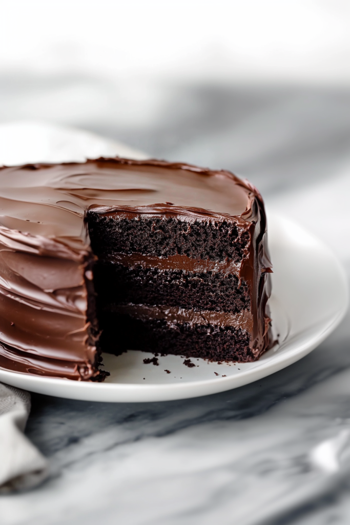 Three‑layer cake highlighting texture and sheen of frosting.
