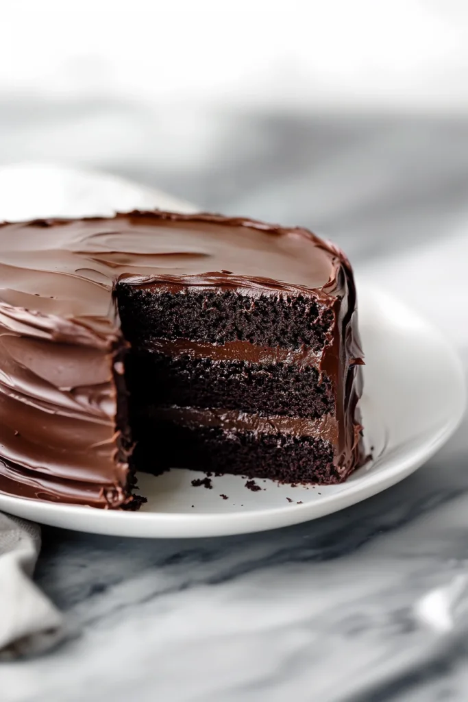 Three‑layer cake highlighting texture and sheen of frosting.