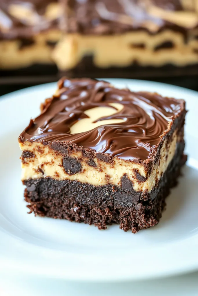 Slice of decadent layered cake with smooth chocolate glaze catching the light.