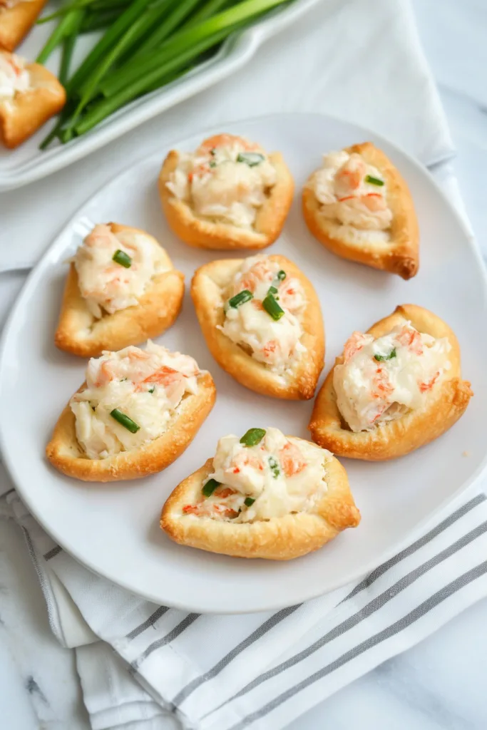 Golden puff pastry bites filled with creamy seafood mixture.