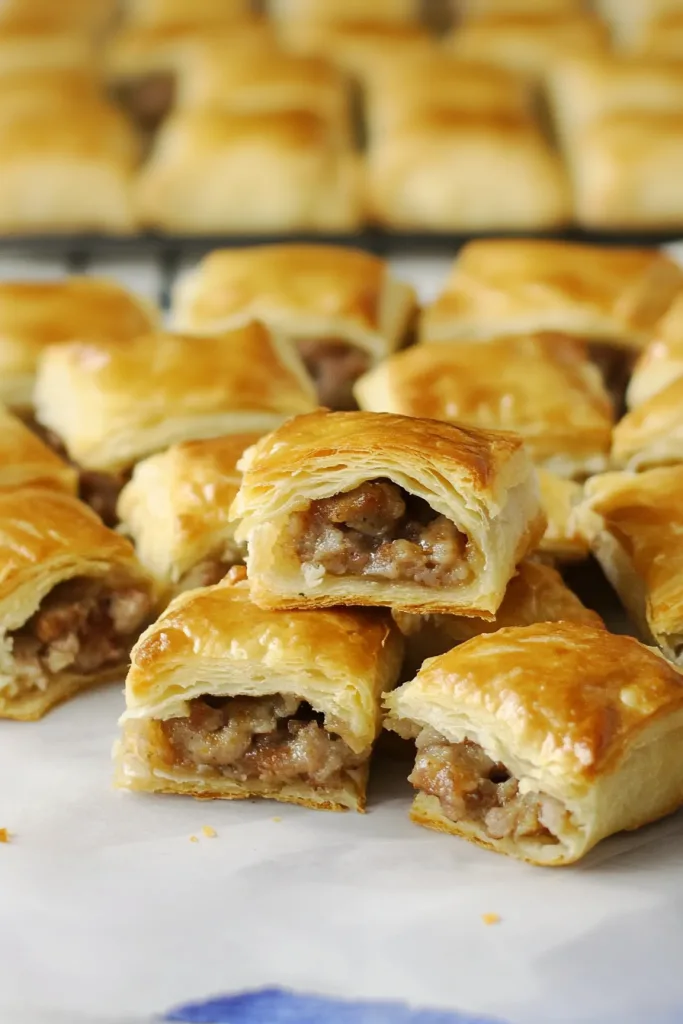 Stacked crescent bites highlighting the golden exterior and hearty filling.