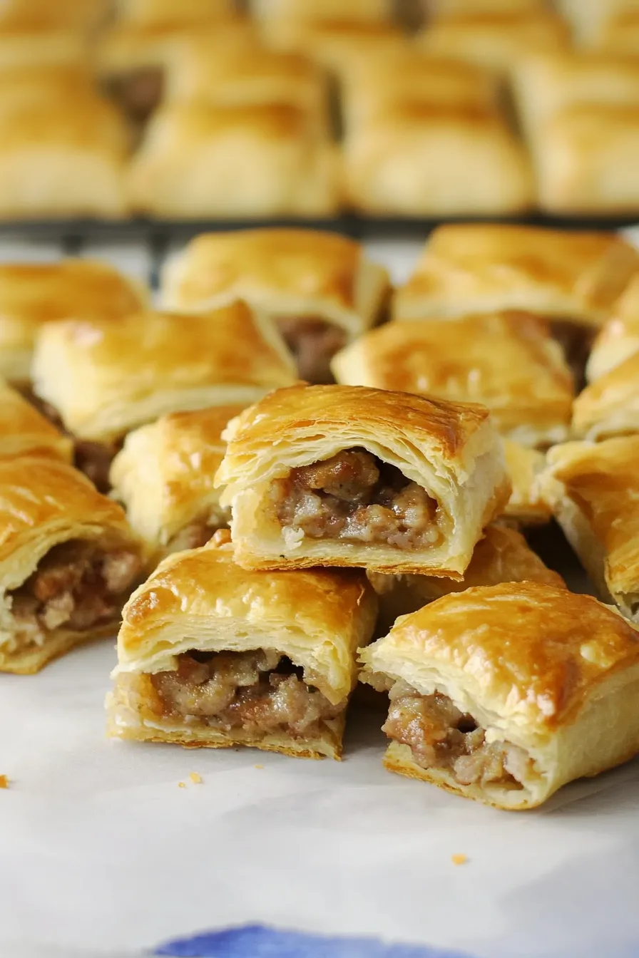 Stacked crescent bites highlighting the golden exterior and hearty filling.