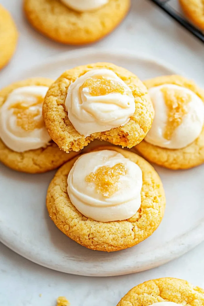 Golden brown cookies layered with cream and sprinkled crumbs.