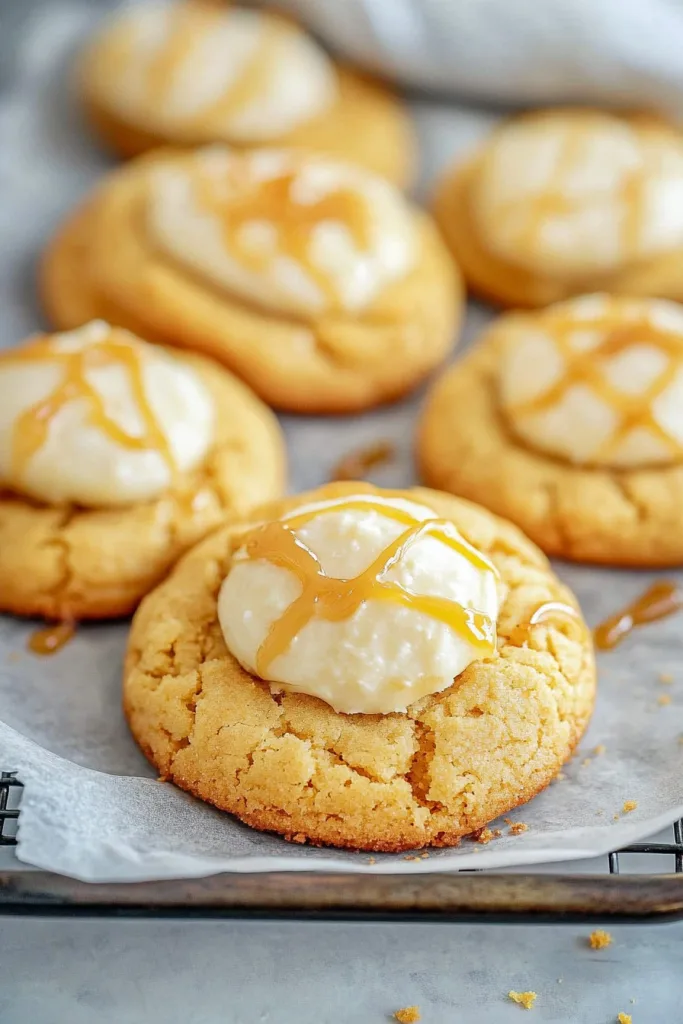 Freshly baked cookies arranged on a wooden surface, frosting melting slightly.