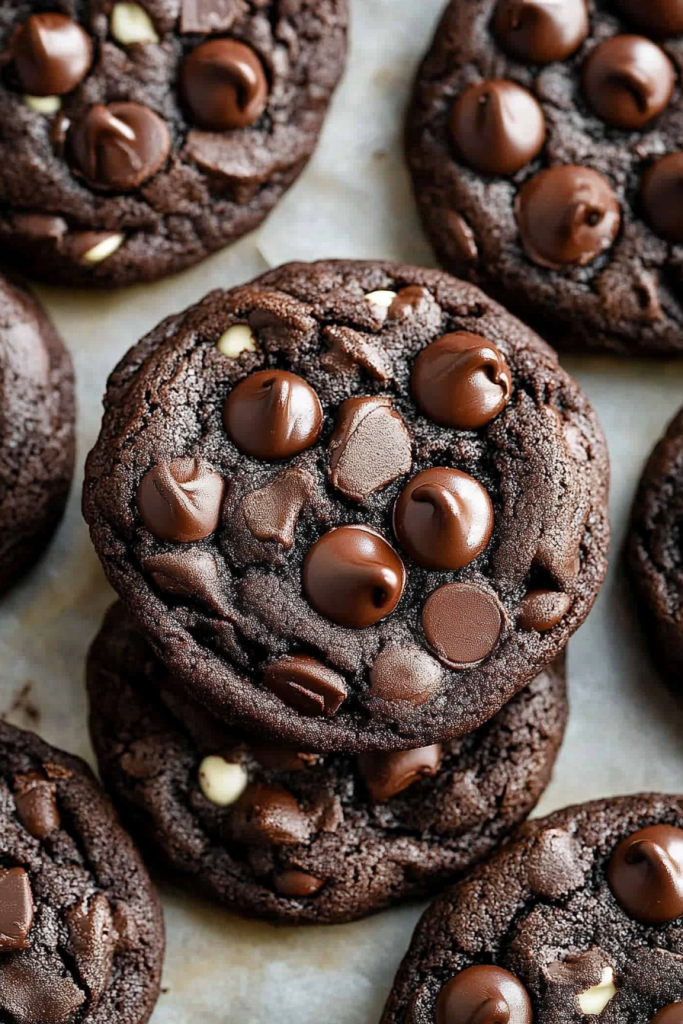 Close‑up of chewy cookies highlighting glossy chunks.