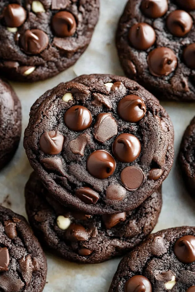 Close‑up of chewy cookies highlighting glossy chunks.