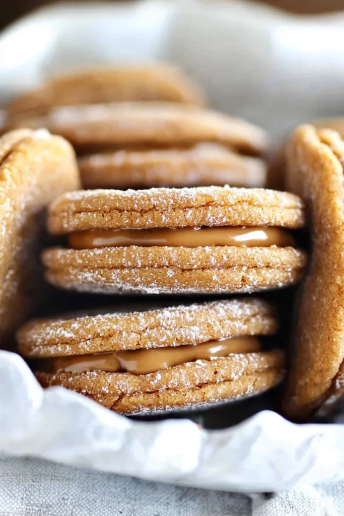 Homemade sandwich cookies with sugar-dusted tops