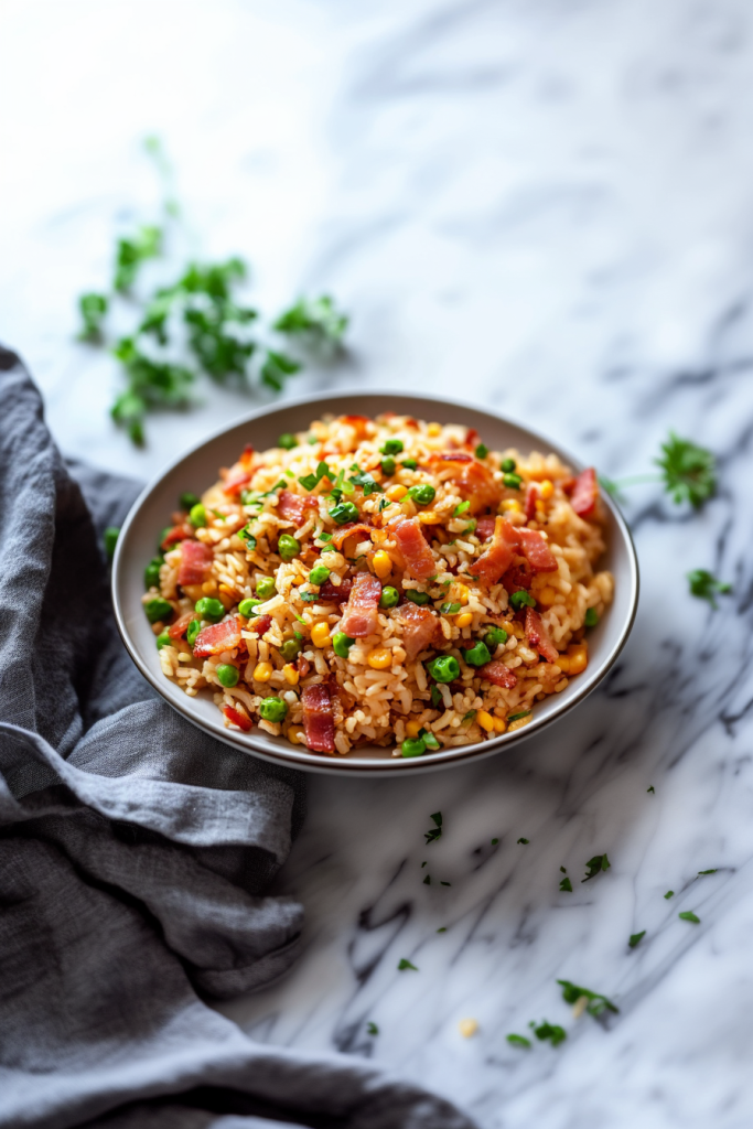 Hearty rice dish highlighting texture and vibrant ingredients.