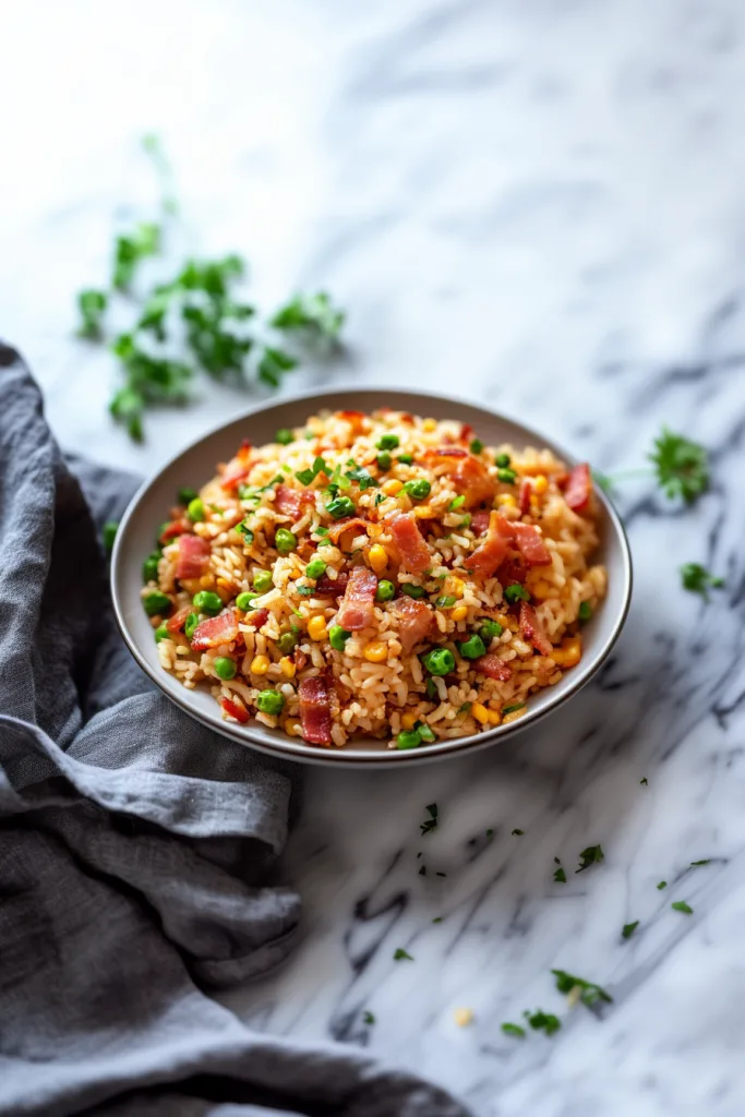 Hearty rice dish highlighting texture and vibrant ingredients.