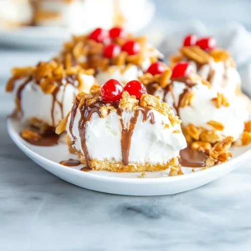Final presentation of a crispy-coated ice cream scoop served with chocolate sauce on a white plate.