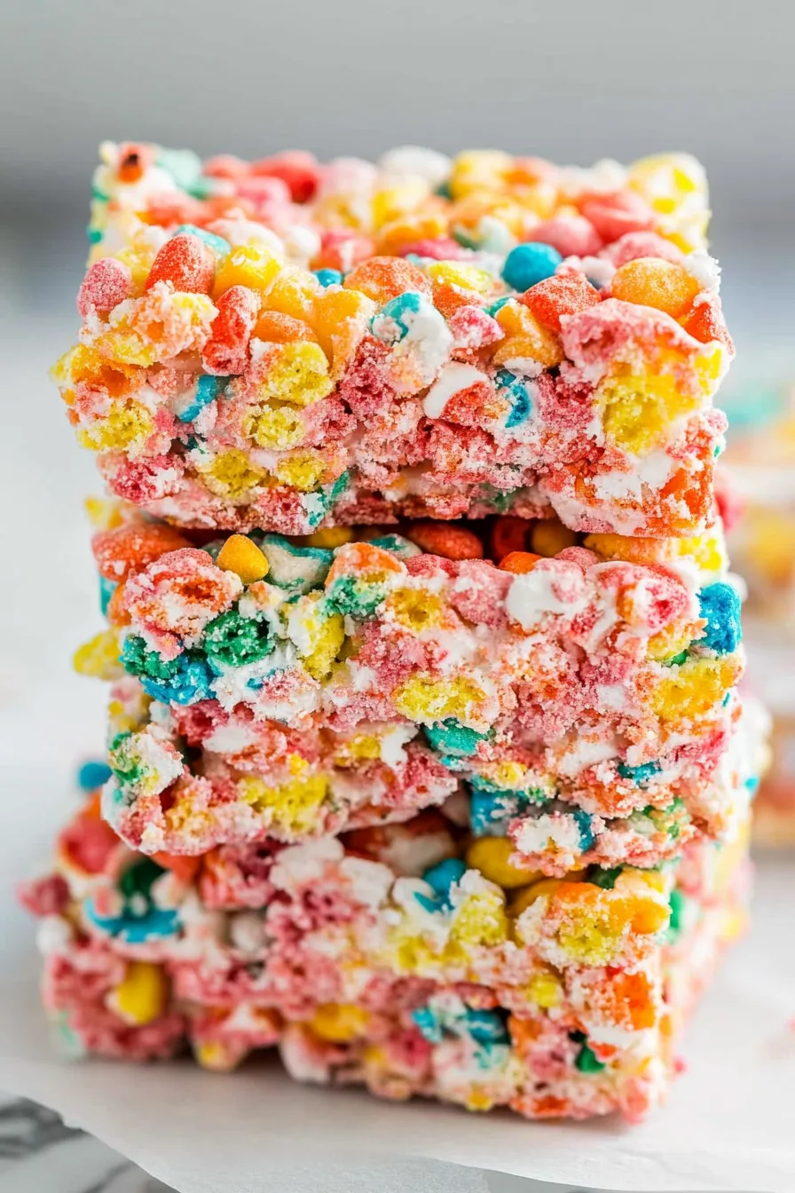 Sweet snack stacked neatly, showcasing its playful mix of colors.