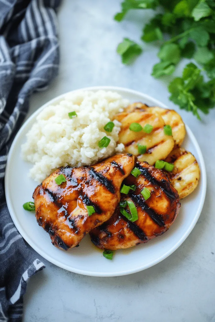 Tender chicken with a rich glaze, smoky grill marks visible, paired with bright lemon halves for contrast.