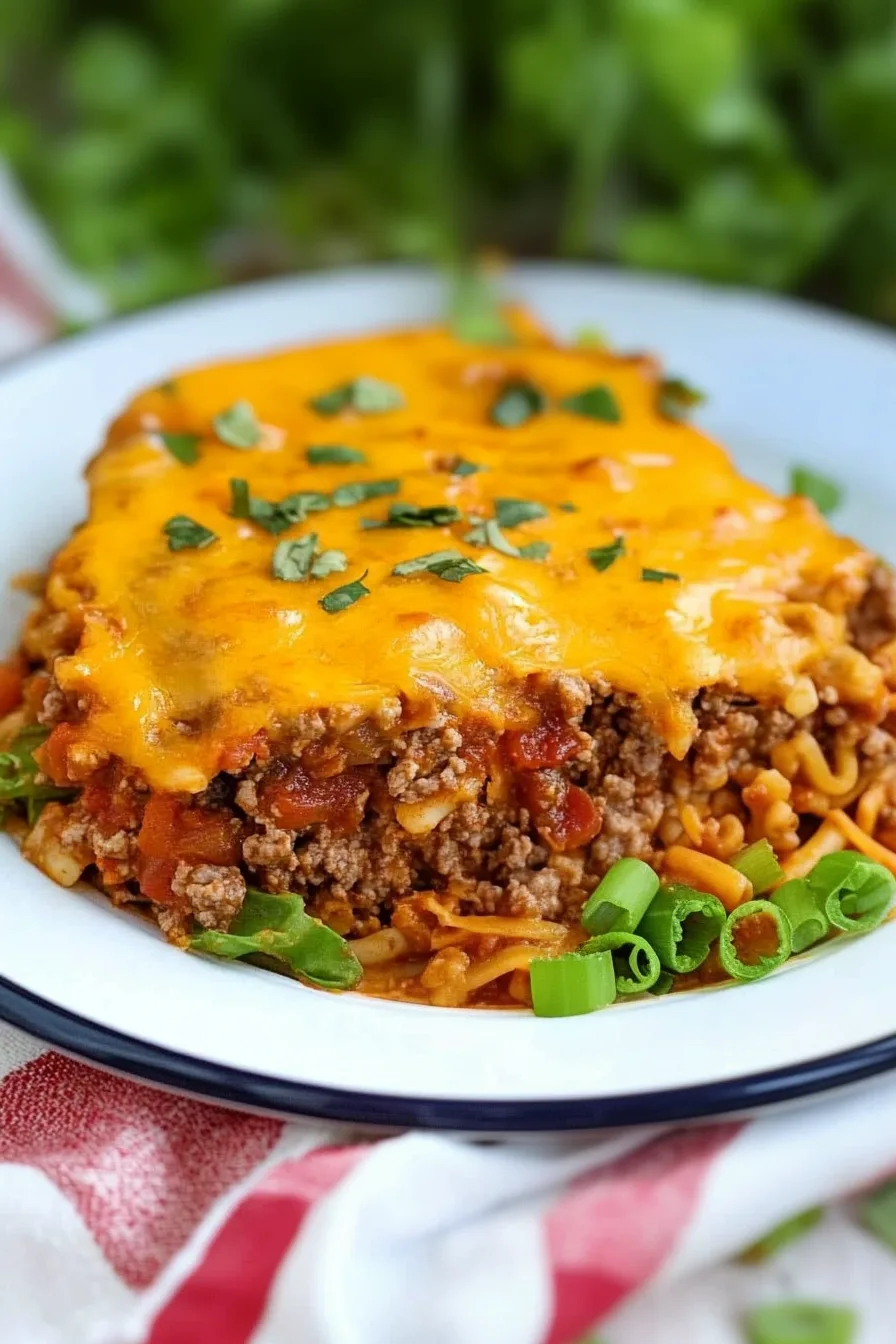 Warm pasta dish plated with melted cheese and sprinkled herbs for color.