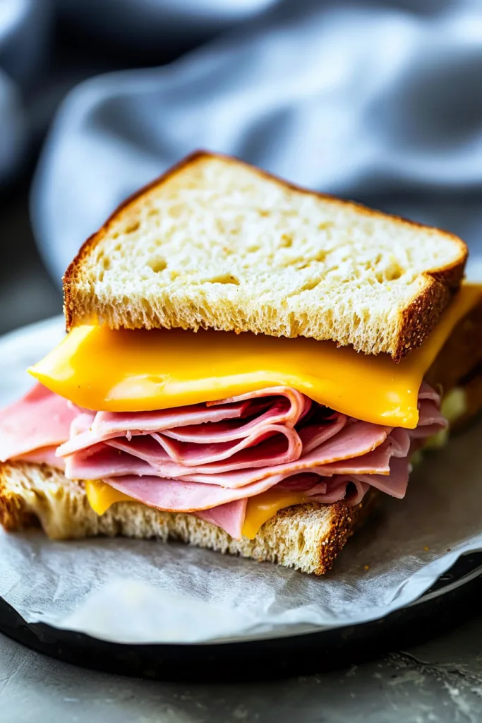 Ham and Cheese Sandwich served with rustic presentation.