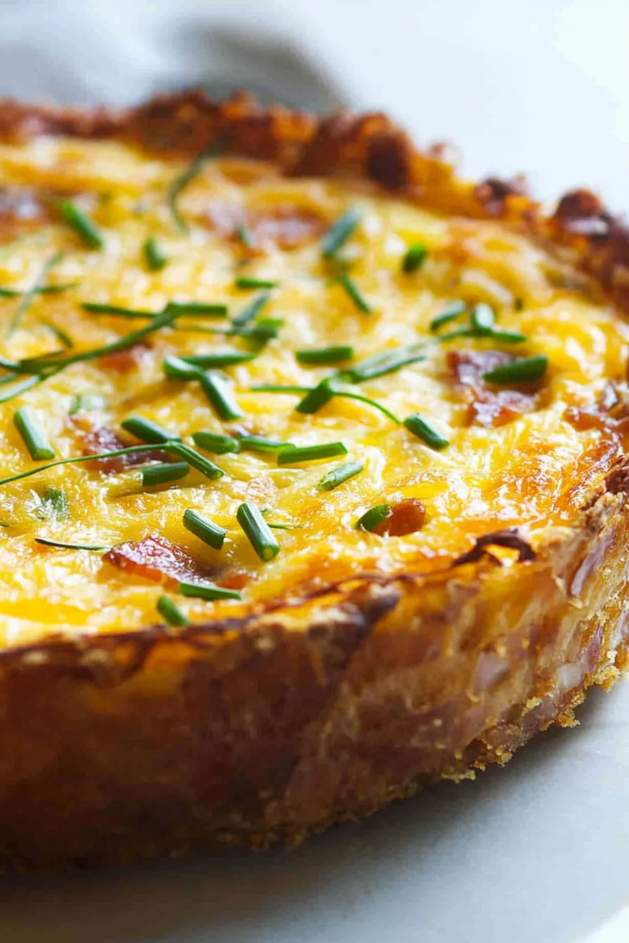 Close-up of flaky crust and savory interior with diced red and green ingredients.