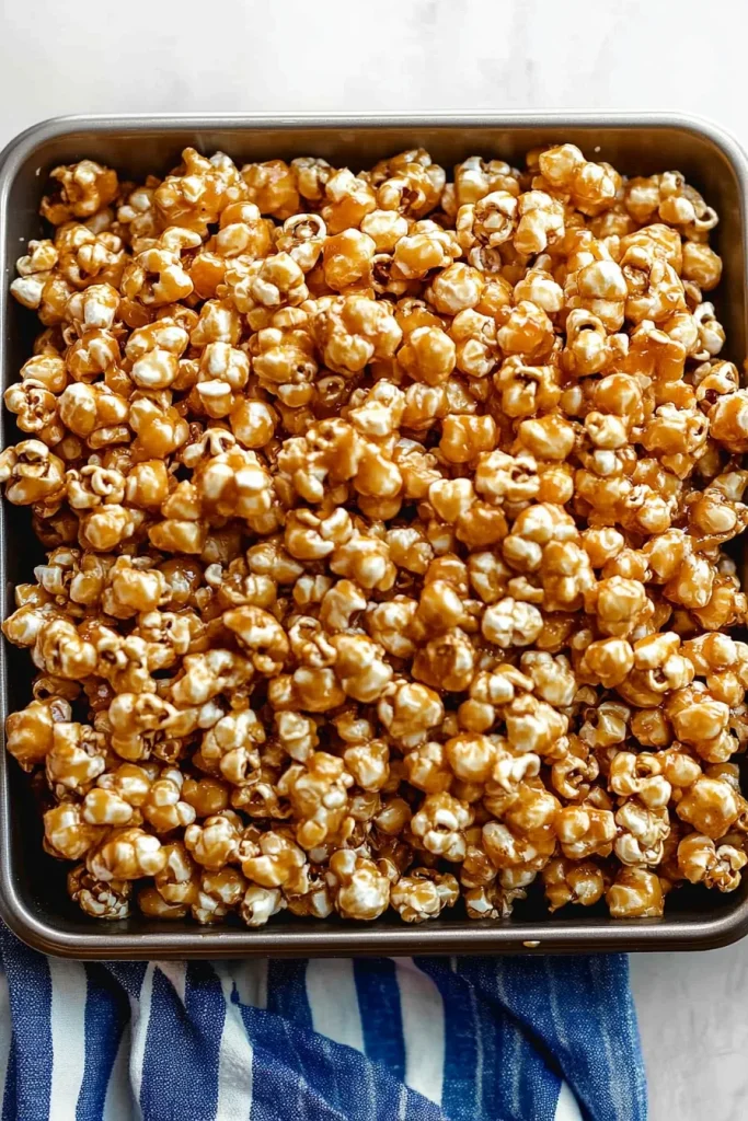 Crunchy snack mix highlighting caramel sheen and texture