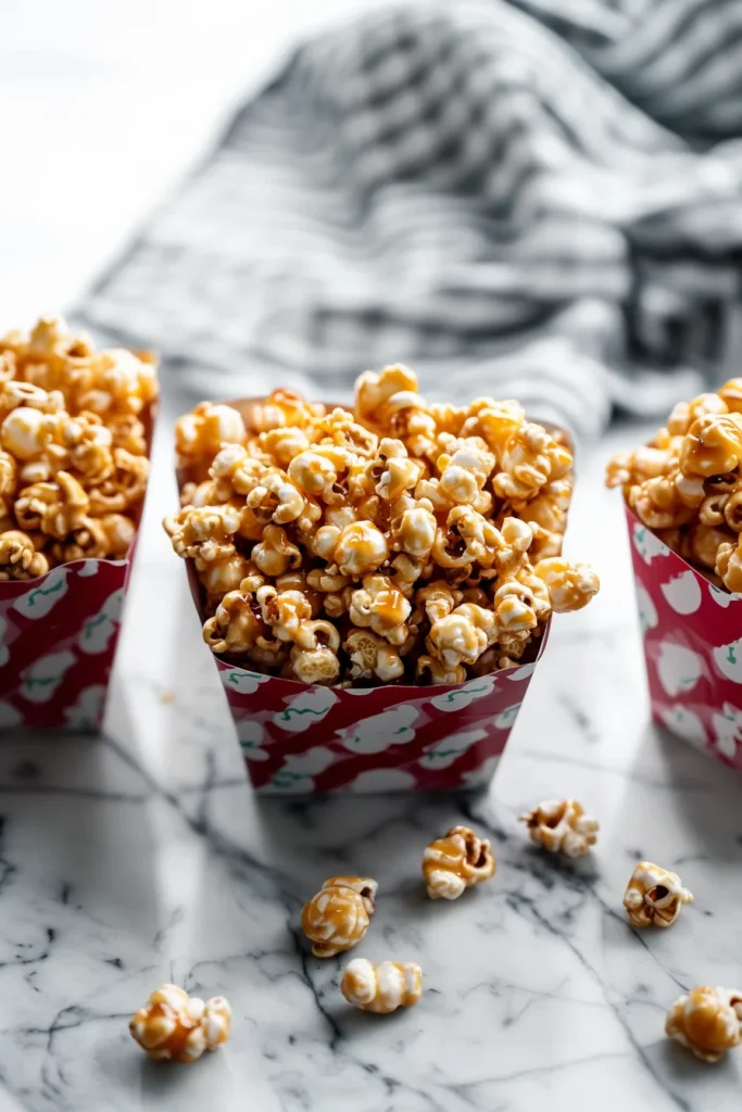 Sweet popcorn treat served in festive paper lining