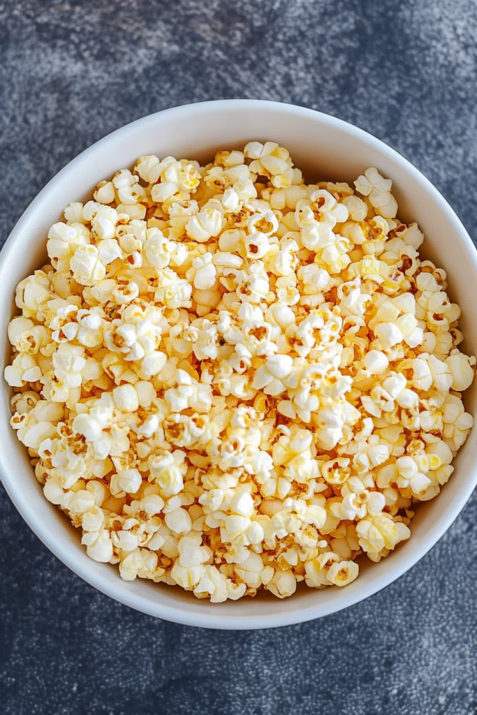 Final shot of crisp popcorn kernels with subtle caramelized tones.
