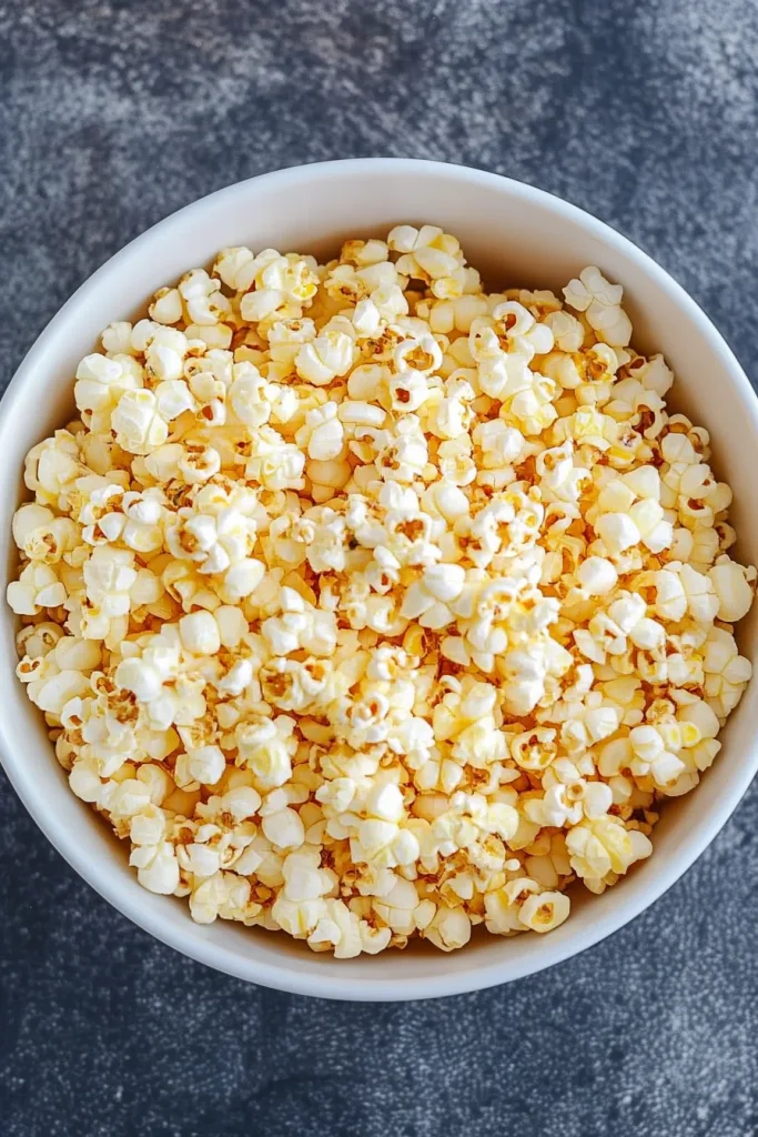 Final shot of crisp popcorn kernels with subtle caramelized tones.