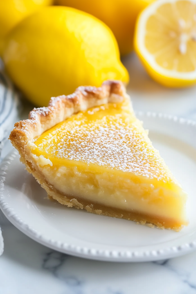 Close‑up of silky citrus filling inside a crisp crust.