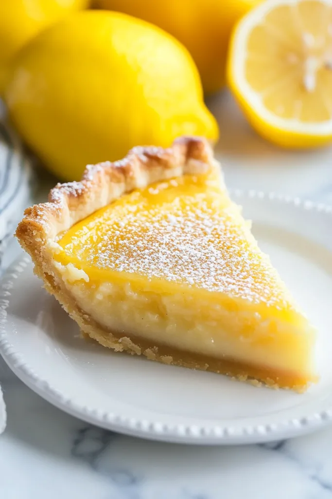 Close‑up of silky citrus filling inside a crisp crust.