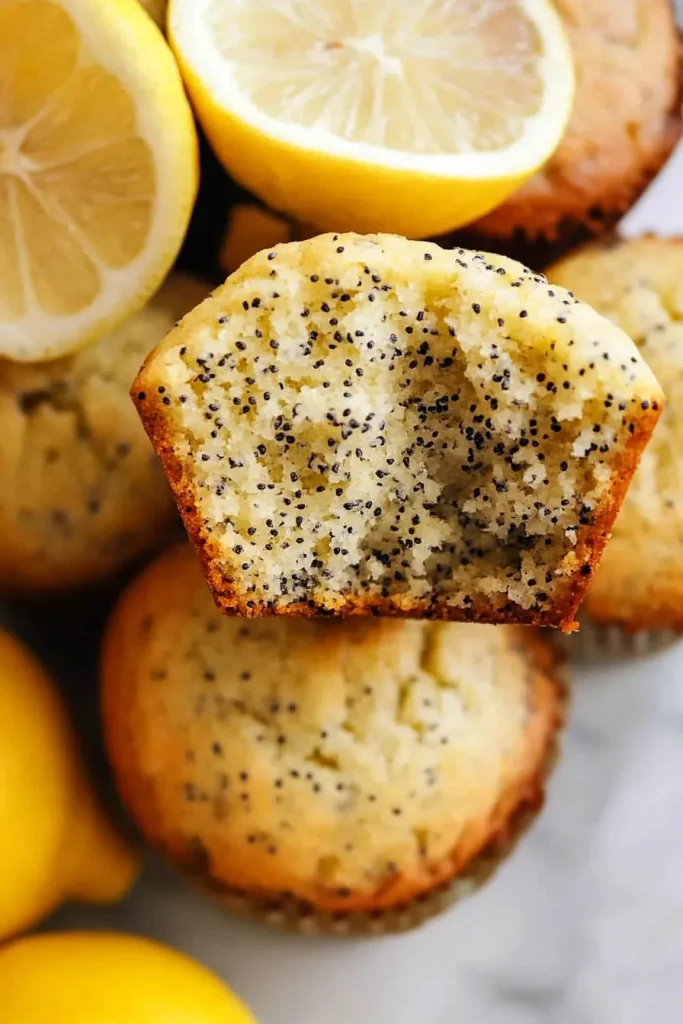 Golden muffins with speckled tops and fluffy interior