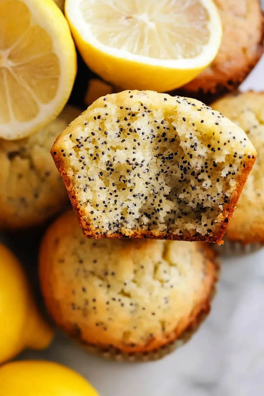 Golden muffins with speckled tops and fluffy interior